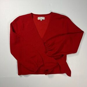 Madewell Texture & Thread Wrap Top Women XS Red Long Sleeve Wrap V-Neck Office